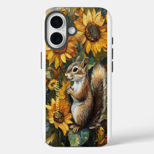 Coques iPhone 16 Écureuil personnalisé Nibbling Van Gogh Tournesols