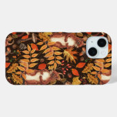 Coques Case-Mate iPhone Écureuils automnaux et flore sur brun foncé (Verso (horizontal))