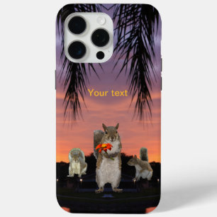 Coque iPhone 15 Pro Max Écureuils mignons au coucher du soleil tropical