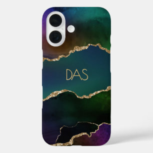 Coques iPhone 16 Edgy Agate   Sombre Moody Jewel Tone Turquoise Mon
