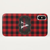 Coques Case-Mate iPhone ÉDITABLE Buffle rouge et noir plaqué Monogramme (Dos (Horizontal))