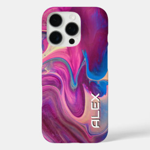 Coques iPhone 16 Pro Effet de marbrage de peinture - Rose, Bleu & Crème