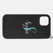 Coques Case-Mate iPhone Effet en cuir noir personnalisé Monogramme (Verso (horizontal))