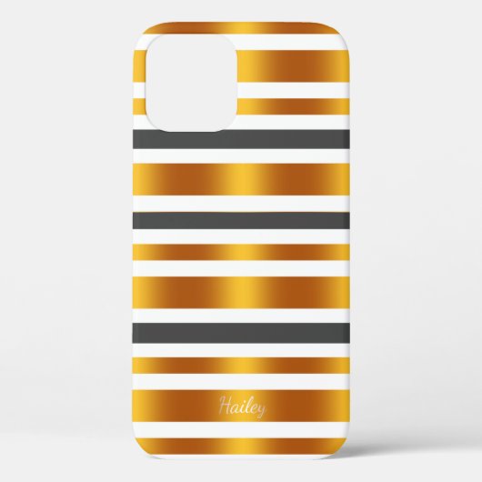 Coques Case-Mate iPhone Effet or gris blanc rayé (Verso)