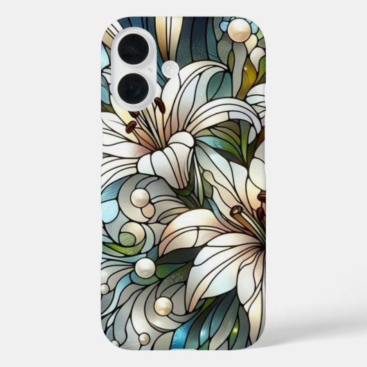 Coques Case-Mate iPhone Effet Vitrail aux Lys Blancs (Verso)