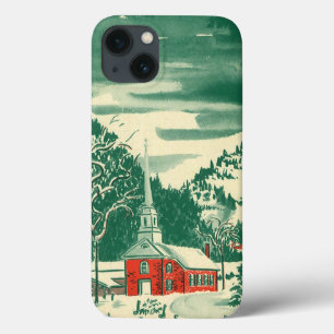 iPhone 13 Case Eglise de Noël Vintage, paysage de neige en hiver