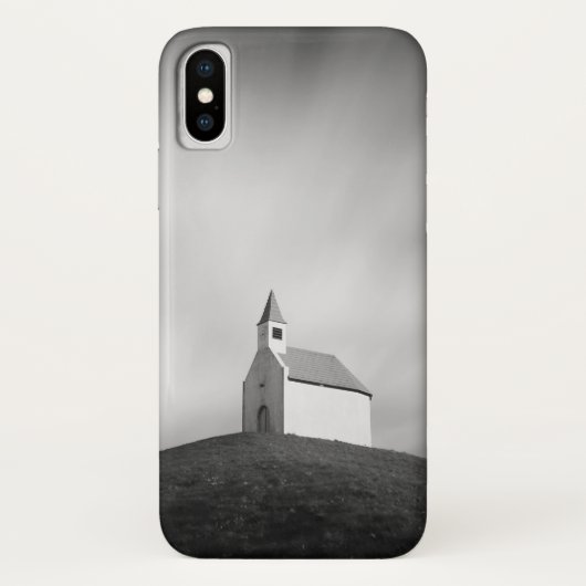 Coques Case-Mate iPhone Église sur une colline en noir et blanc (Dos)