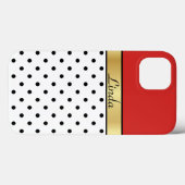 Coques Case-Mate iPhone Élégance En Rouge Et Blanc, Points Noirs, Ruban Or (Verso (horizontal))