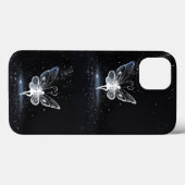 Coques Case-Mate iPhone Élégance étoilée : Papillon blanc sur fond noir (Verso (horizontal))