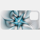 Coques Case-Mate iPhone Élégance florale Art moderne Abstrait bleu fractal (Verso (horizontal))