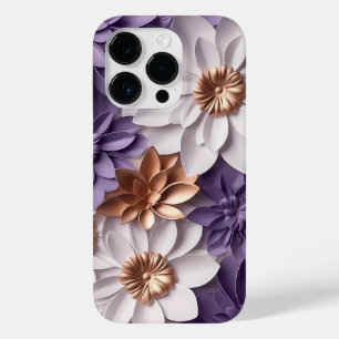 Coque Pour iPhone 14 Pro Élégance florale en or 3D et violet