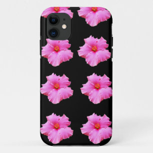 Coques Pour iPhone "Élégance florale : Hibiscus rose fleurit sur noir