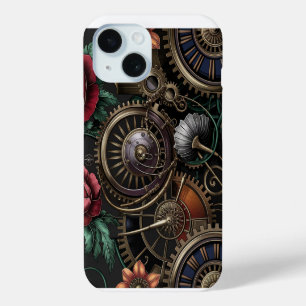 Coque Pour iPhone 15 Élégance intemporelle Steampunk Mécanique Florale