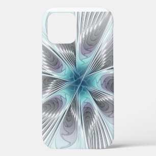 Case-Mate iPhone Case Élégance Moderne Fleur d'Art Fractal Bleu Gris Bla