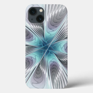 Coques Pour iPhone Élégance Moderne Fleur d'Art Fractal Bleu Gris Bla