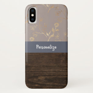 Case-Mate iPhone Case Élégance rustique Bois foncé et or Fleur et nom