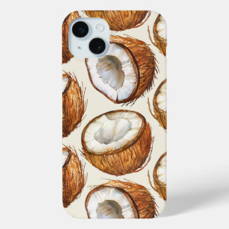 Coque iPhone 15 Mini Élégance tropicale Aquarelle Vintage Moitié noix d