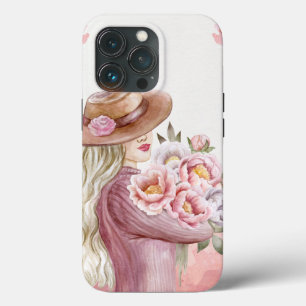 Case-Mate iPhone Case Elegance Woman with Peonies Aquarelle Art Imprimer