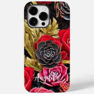 Coque Pour Pour iPhone 14 Pro Max Élégant Abstrait Minimaliste Rouge et Or