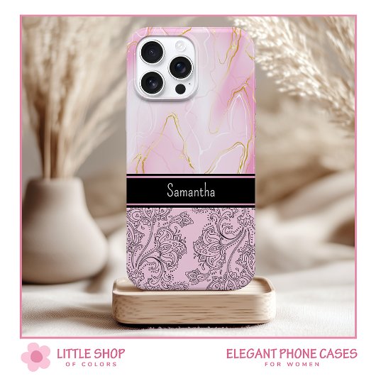Coques Case-Mate iPhone Élégant Agate Rose Or Monogrammé