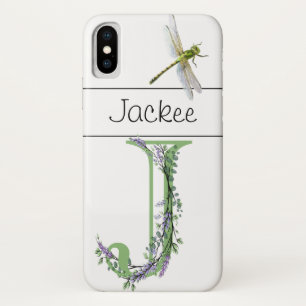 Case-Mate iPhone Case Elégant alphabet J Lavender Eucalyptus Dragonfly