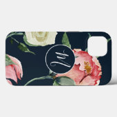 Coques Case-Mate iPhone Elégant Aquarelle Blush Navy Monogramme Floral (Verso (horizontal))