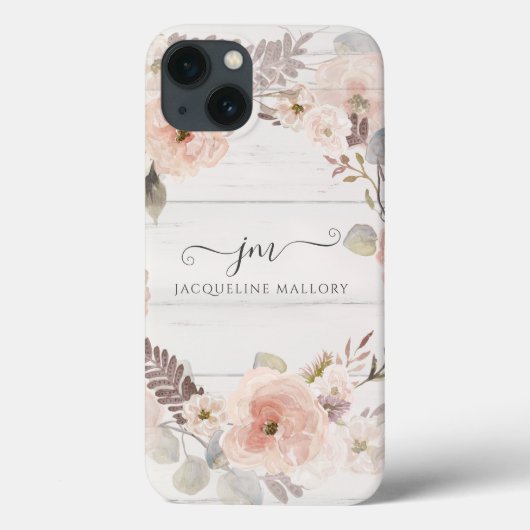 Coques Case-Mate iPhone Élégant aquarelle florale Foliage Monogramme rusti (Verso)