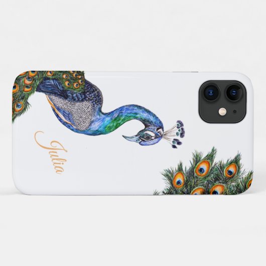 Coques Case-Mate iPhone Elégant Aquarelle Peacock Personnalisé (Dos (Horizontal))