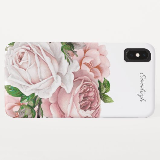 Coques Case-Mate iPhone Élégant Aquarelle rose-Bleu Script Floral (Dos (Horizontal))