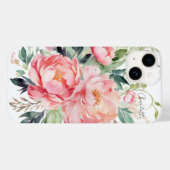 Coques Case-Mate iPhone Elégant Aquarelle rose Floral Nom personnalisé (Verso (horizontal))