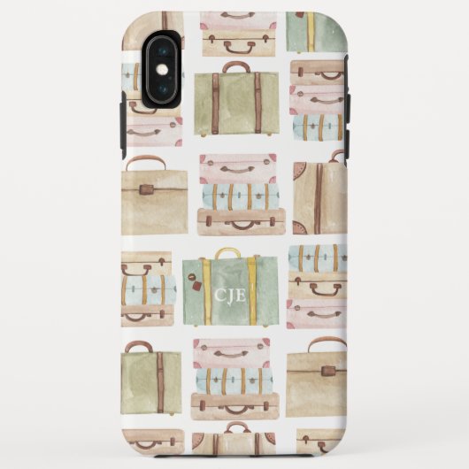 Coques Case-Mate iPhone Élégant Aquarelle valise bagages Monogramme (Dos)