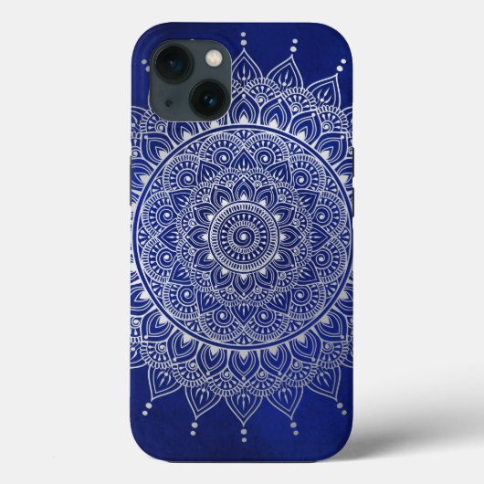 Coques Case-Mate iPhone Elégant argent sur le bleu profond floral Henna Ma (Verso)