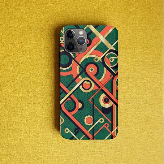 Coques Case-Mate iPhone Élégant Art Déco Géométrique Vert et Or