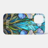 Coques Case-Mate iPhone Élégant Art Nouveau Floral Bleu Vitrage Iris (Verso (horizontal))
