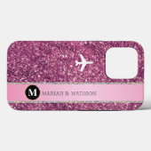 Coques Case-Mate iPhone Élégant avion Pink Silver Parties scintillant mono (Verso (horizontal))