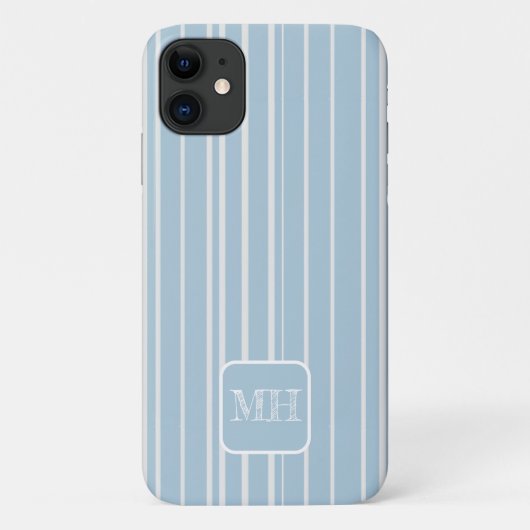 Coques Case-Mate iPhone Élégant bébé bleu rayé monogrammed (Dos)