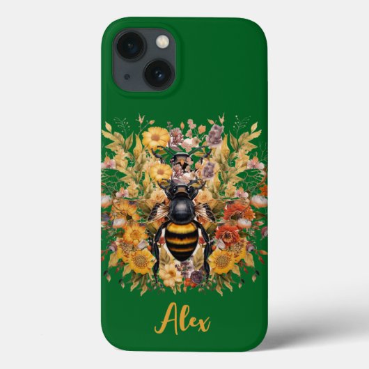 Coques Case-Mate iPhone Elégant Bee & Sunflower avec nom personnalisé (Verso)