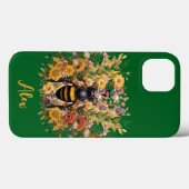 Coques Case-Mate iPhone Elégant Bee & Sunflower avec nom personnalisé (Verso (horizontal))