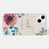 Coques Case-Mate iPhone Élégant Beige clair Botanique Roses Nom (Verso (horizontal))