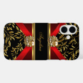 Coques Case-Mate iPhone Élégant bijou rouge noir or Damas (Verso (horizontal))