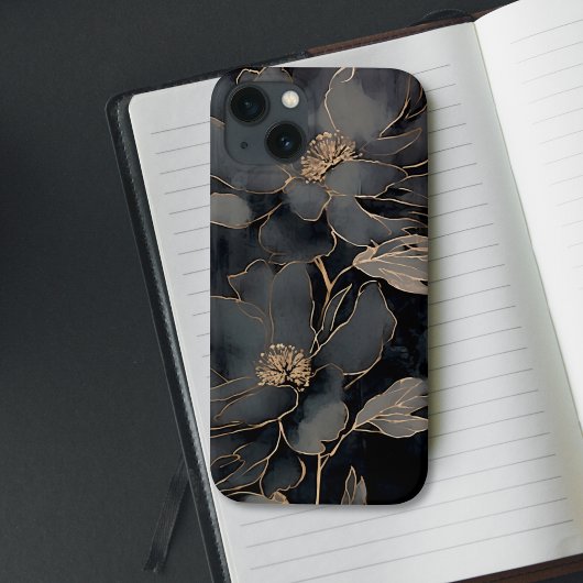 Coques Case-Mate iPhone Elegant Black and Gold Floral Art