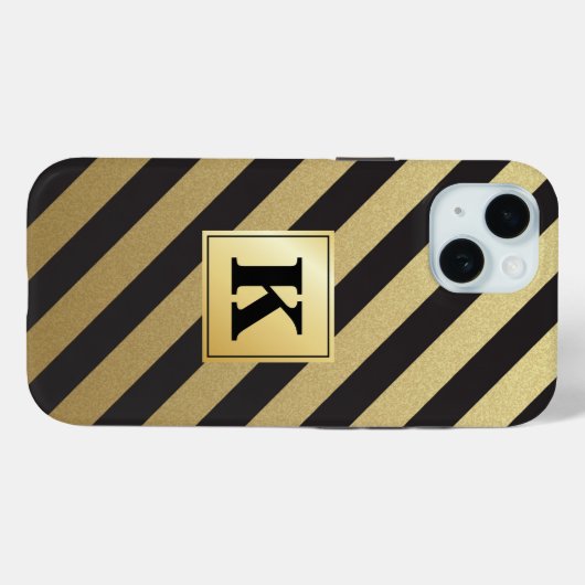 Coques Case-Mate iPhone Élégant Black Gold Stripes Monogramme (Verso (horizontal))