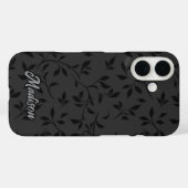 Coques Case-Mate iPhone Elegant black leaves grey monogram (Verso (horizontal))