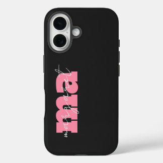 Coques iPhone 16 Elegant Black pink monogram initial script name