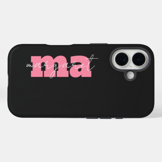 Coques Case-Mate iPhone Elegant Black pink monogram initial script name (Verso (horizontal))