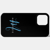 Coques Case-Mate iPhone Élégant Black Sky Blue Script Monogramme moderne (Verso (horizontal))