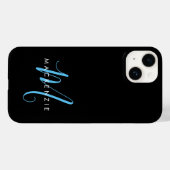 Coques Case-Mate iPhone Élégant Black Sky Blue Script Monogramme moderne (Verso (horizontal))