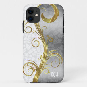 Coque Case-Mate Pour iPhone Elégant blanc Damas Gold & Silver