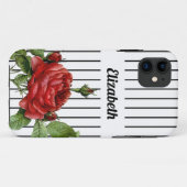 Coques Case-Mate iPhone Élégant blanc et noir Roses et nom (Dos (Horizontal))