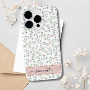 Coque Pour iPhone 14 Pro Elégant Blanc Foliage Feuille Perles sur mesure